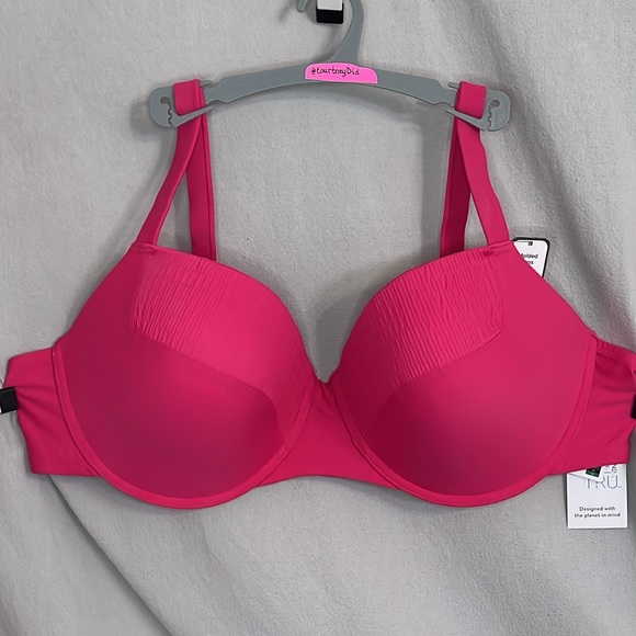 Summer Fuchsia/Hot Pink Smocked Bikini Swim Top -3X (24W-26W)-NWT- Time and Tru - Picture 3 of 16